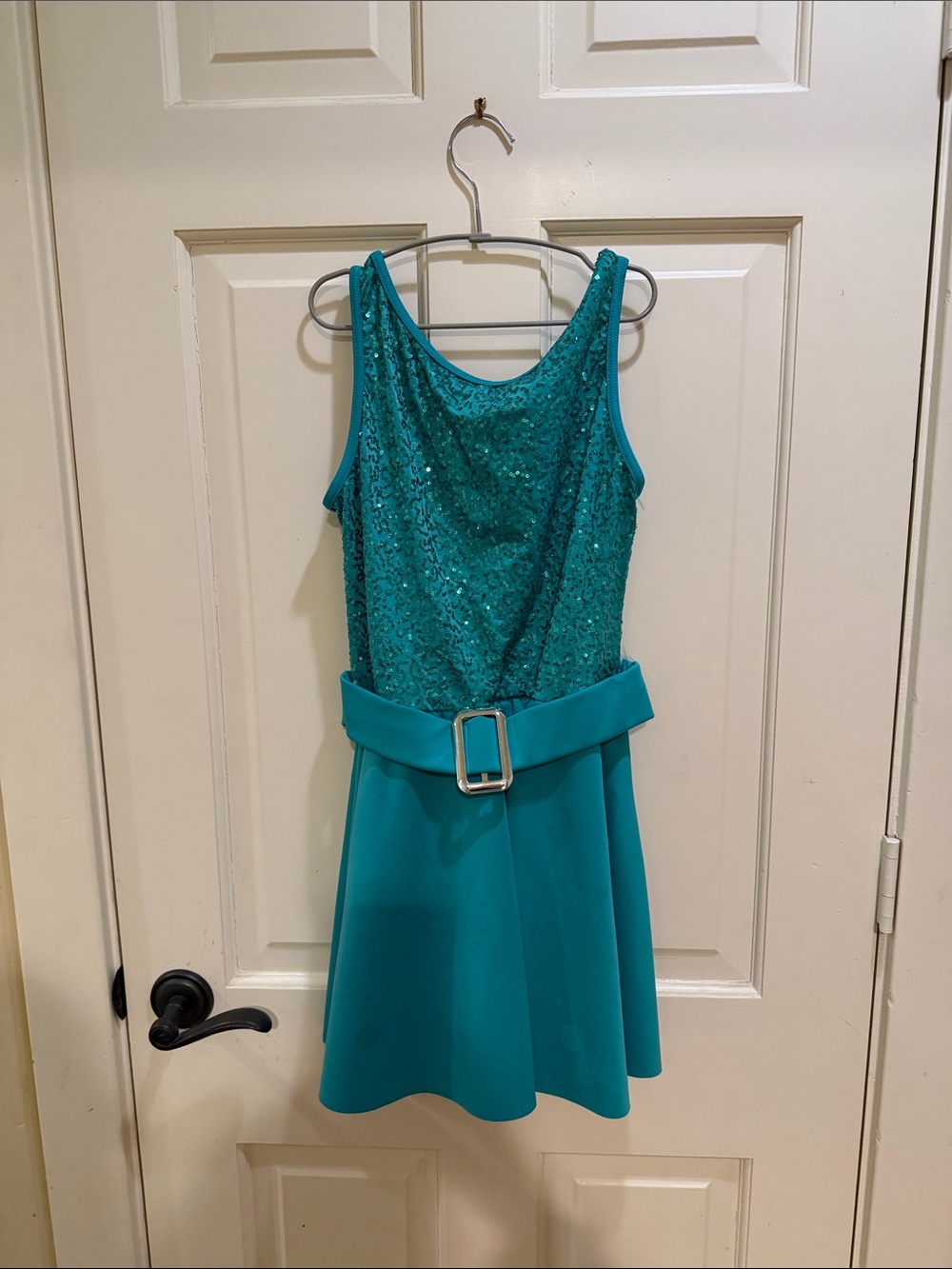 Teal Sequin Belted Dress